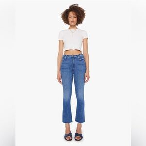 NWT retail $248 size 27 MOTHER “The Hustler Ankle Fray” jeans. Home movies blue.